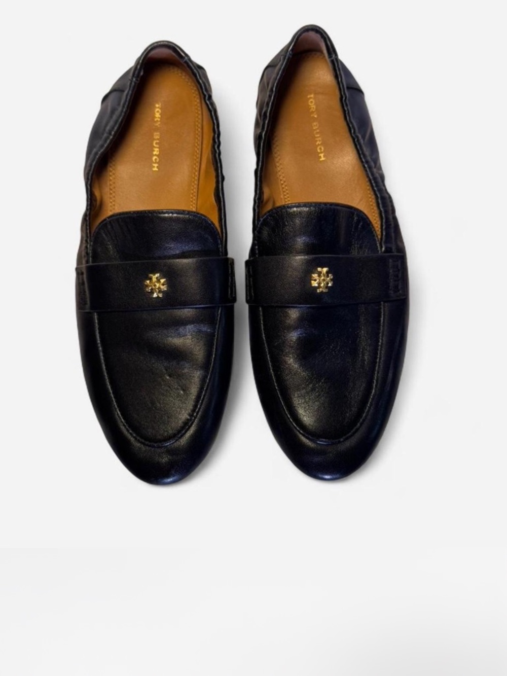 Tory Burch Black Leather Loafers with Gold Logo